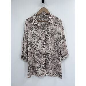 Chicos Animal Print Flowy Button Up Shirt Roll Sleeves Large (2)